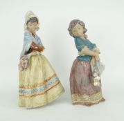 TWO LLADRO FIGURES OF PEASANT GIRLS CARRYING FLOWERS