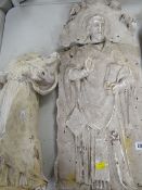 TWO VICTORIAN PLASTER MAQUETTES, panel depicting St John, together with another figure, 72 x