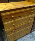 MODERN HONEY PINE FIVE DRAWER CHEST OF DRAWERS, 98cms tall