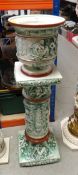 ITALIAN CERAMIC PLANTER & STAND decorated with classical scenes