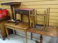 FURNITURE to include a mahogany fold over card table, side tables, and a piano stool ETC (5)