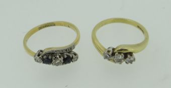 18CT GOLD AND PLATINUM SET DIAMOND AND SAPPHIRE RING together with 18ct gold three stone diamond