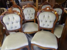 SET OF SIX MODERN HARDWOOD BUTTON BACKED & UPHOLSTERED CUSHIONED DINING CHAIRS (2+4)