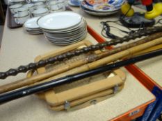 VINTAGE DUNLOP MAXPLY TENNIS RACKET & FRAME, together with four vintage walking sticks, one with a