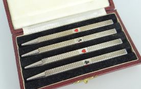 CASED SET OF FOUR SILVER BRIDGE PROPELLING PENCILS in original box, Birmingham 1967, makers mark S.J