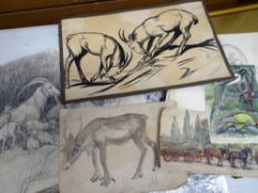 PARCEL OF ORIGINAL LOOSE WATERCOLOURS & SKETCHES by Stella R Crofts, modeler for Royal Worcester,