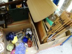 VARIOUS ITEMS including two vintage soda siphons, boxed gas mask, vintage camera, framed prints