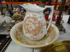 PAIR OF 1960s KITSCH IRIDESCENT PORTRAITS OF STREET PEDLARS / POTTERY JUG & BASIN