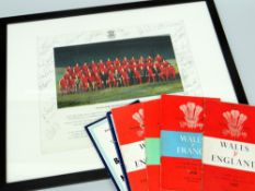 FRAMED WELSH RUGBY UNION NATIONAL SQUAD 1979-1980 COLOUR PHOTOGRAPH signed by many of the players,