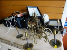 SIX ADJUSTABLE EXTERNAL SECURITY LIGHTS and a reproduction chandelier (7)
