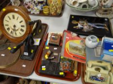 VINTAGE CASED SEWING MACHINE / BAKELITE VALVE RADIO / TWO ADDRESS STAMPS / WALL CLOCK / SMALL