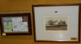 AUDREY HIND limited edition (73/75) coloured etching - North Wales village with chapel and grazing