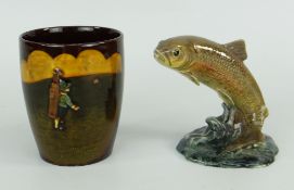 ROYAL DOULTON KINGSWARE GOLFING BEAKER, in brown ground with a Victorian golfer in plus-fours taking