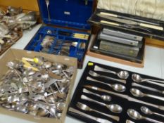 ASSORTED CUTLERY including vintage canteen, box of loose, contemporary design set and assorted