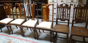 SET OF FOUR EARLY 20TH CENTURY MAHOGANY SPLAT BACK DINING CHAIRS WITH CABRIOLE LEGS together with a