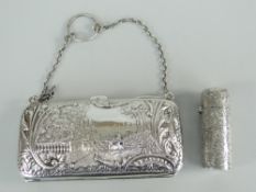 SILVER SMELLING SALT SCENT BOTTLE, scroll and engraved overall, London 1884, Charles Mappin together