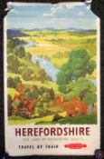 A J WILSON British Railway poster - Herefordshire, land of enchanting beauty, with image of The