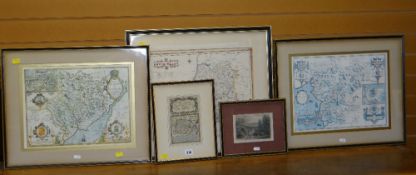 COLOURED & TINTED ANTIQUARIAN ROAD MAP entitled 'The Road from Kings Lyn to Norwich' (framed and