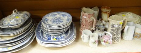 ASSORTED STAFFORDSHIRE POTTERY including Asiatic plates, Willow platters ETC