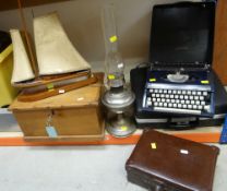 CASED IMPERIAL TYPEWRITER / SILVER REED TYPEWRITER / RETRO SAILING BOAT WOODEN TABLE LAMP WITH SAILS