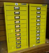 PAIR OF MUSTARD YELLOW BISLEY STEEL OFFICE INDEX DRAWERS