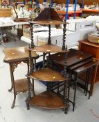 ANTIQUE FOUR SHELF WHAT-NOT / MAHOGANY OCCASIONAL TABLE / NEST OF THREE COFFEE TABLES (3)