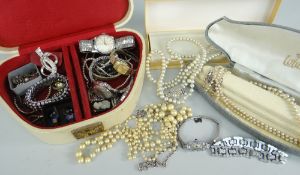 PARCEL OF ASSORTED COSTUME JEWELLERY & WATCHES to include pearls, Cyma, Vertex and other watches,