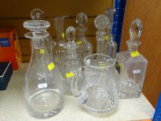 ASSORTED GLASS DECANTERS & JUGS