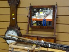 VINTAGE ITEMS INCLUDING TENNIS RACKET / WALKING STICKS / TOILET MIRROR / BAROMETER