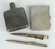 SILVER HIP FLASK CHESTER, together with silver engine turned cigarette case and two silver