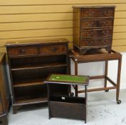 REPRODUCTION BOOKCASE / REPRODUCTION BOW FRONT CHEST / TEA TROLLEY / MAGAZINE RACK (4)