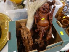 ASSORTED ETHNIC CARVINGS including Oriental hardwood jolly traveller