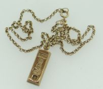 9CT GOLD INGOT PENDANT ON CHAIN, 11.7grams