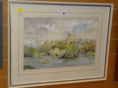 ALAN HOWELLS watercolour - Windsor Castle from the Thames, signed, 31 x 46cms