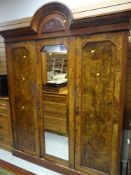 BURR WALNUT TRIPLE WARDROBE, 230cms h x 170cms w