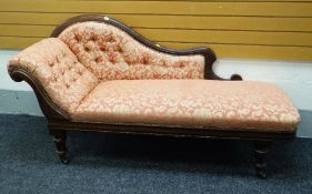 ANTIQUE CHAISE LONGUE with later buttoned floral upholstery