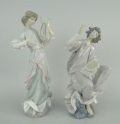 TWO LLADRO PORCELAIN MODELS both musicians, one playing a lyre, the other with a tambourine