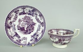 SWANSEA CAMBRIAN POTTERY CUP & SAUCER circa 1824-1831 in the puce 'Ne Plus Ultra' pattern with