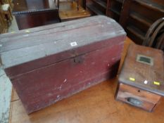 DOME STAINED PINE TRUNK / VINTAGE WOODEN CASH REGISTER (2)