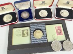 ASSORTED COMMEMORATIVE COINAGE including 1977 silver coin for first scheduled passenger flight of