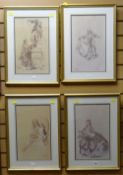 SIR WILLIAM RUSSELL FLINT set of four limited edition pencil drawing prints of female models, two
