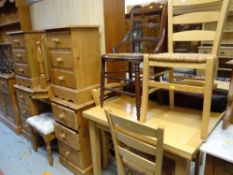 PINE BEDROOM FURNITURE comprising pair of bedside tables, toilet mirror, dressing table and stool, a