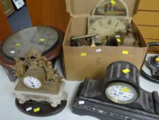 ASSORTED CLOCKS including slate mantle clock, Vienna wall clock, clock parts, French marble and gilt