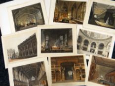 NINE COLOURED ENGRAVINGS FROM R ECKERMANN'S HISTORY OF OXFORD by Pugin/Mackenzie and Bluck ETC