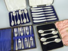 CASED SET OF SIX SILVER (SHEFFIELD HALLMARK) TEASPOONS together with cased EPNS cake forks, cased