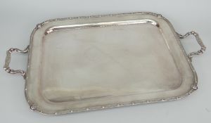 GOOD QUALITY EPNS TRAY with decorative border and twin-handles