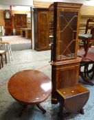 REPRODUCTION YEW WOOD STANDING CORNER CABINET with astragal glazed top and cupboard base, reproduct