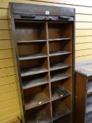 VINTAGE TAMBOUR FRONT PIGEON HOLE CHEST, 202cms high (key with us)