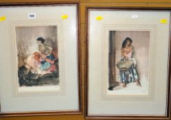 SIR WILLIAM RUSSELL FLINT limited edition (89/850) colour prints, a pair - studies of Latin females,