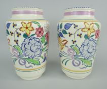 PAIR OF POOLE POTTERY VASES, shape no. 595, floral decorated, circa 1950s, 22cms high
